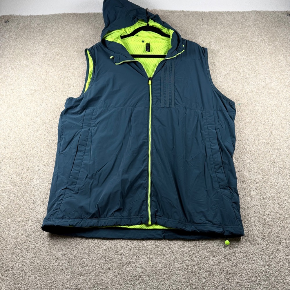 Adidas Mens Wind.Rdy Hooded Vest XL Blue Neon Yellow Full Zip Running Jacket
